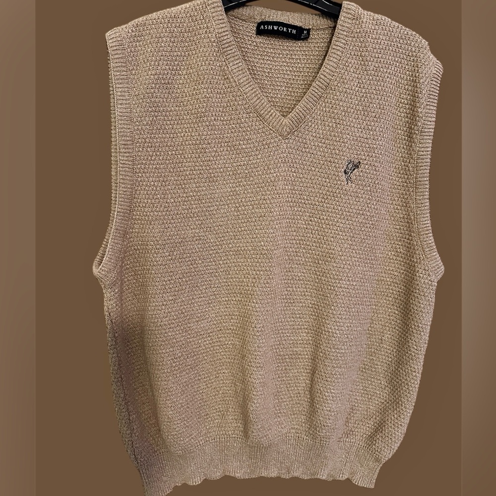 Ashworth Men's Golfing Vest Knit Beige Medium, Cotton Classic Preppy Golf, USA‎